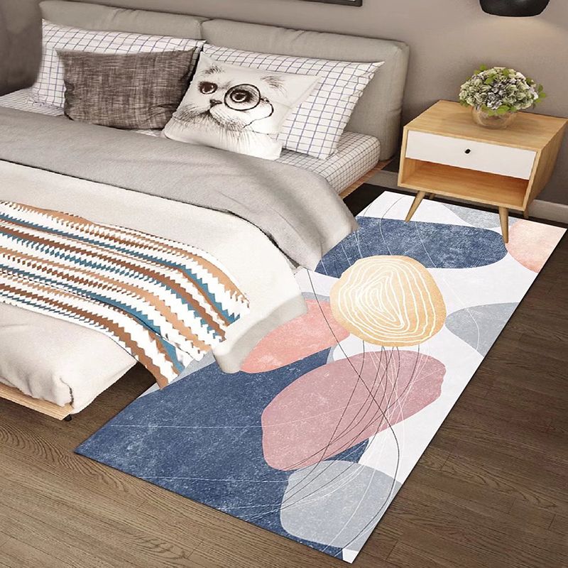 Pink Kids Rug Polyester Color Block Rug Stain Resistant Rug for Bedroom