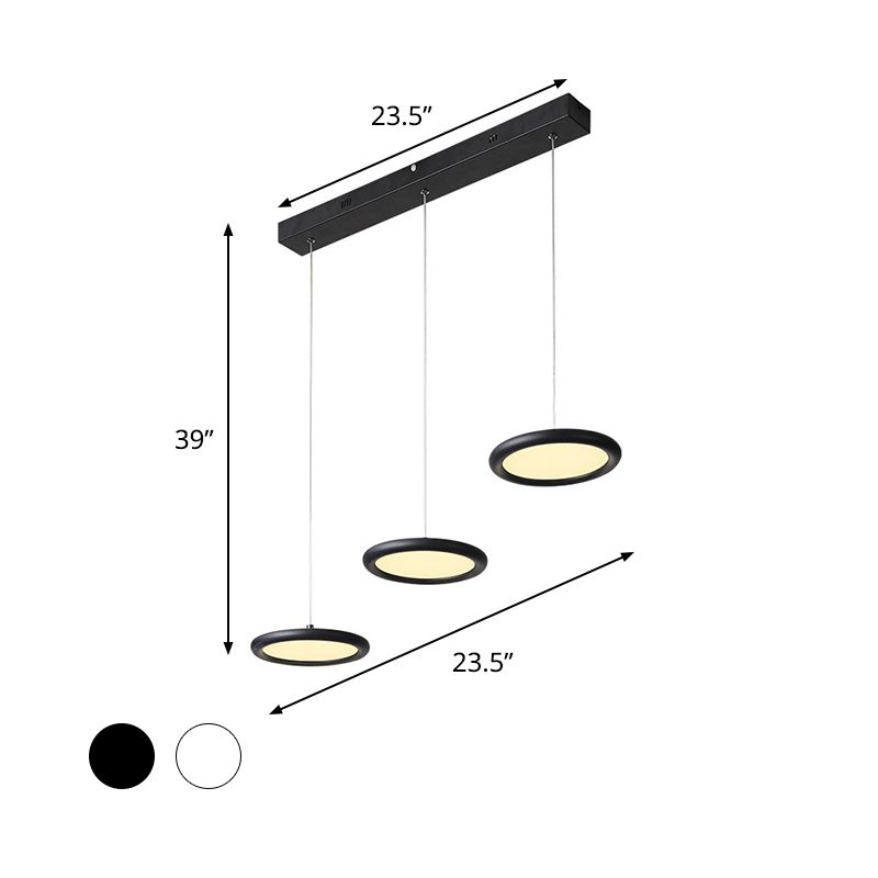 Zwart/wit dunne schijf Multi-licht hanger Minimale 3 lichten Acrylhangend plafondlicht in warm/wit licht over keukendinette