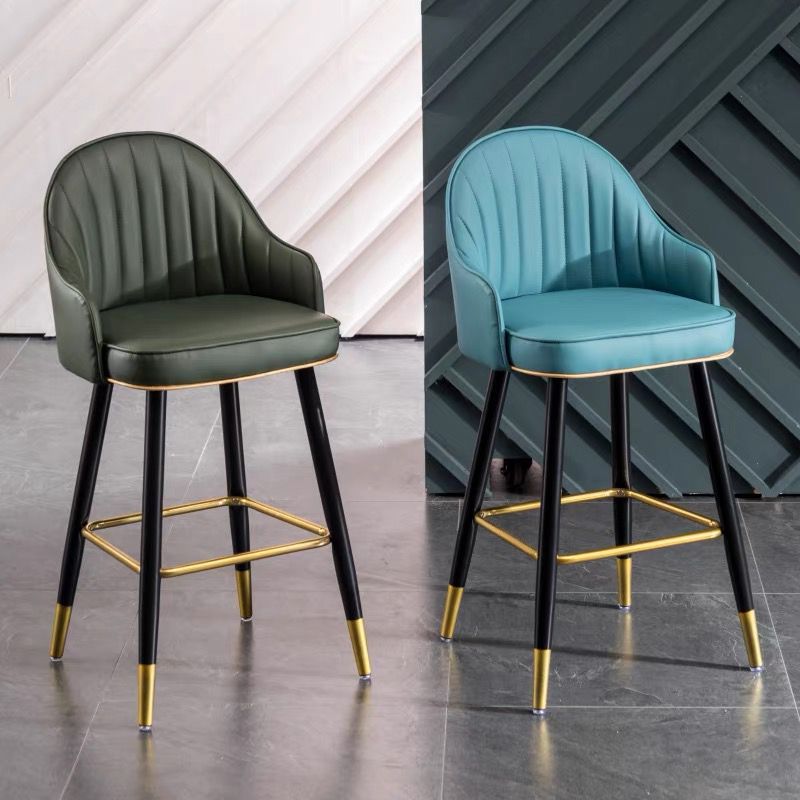 Modern Faux Leather Bar Chair Indoor Upholstered Bar Stool with Footrest