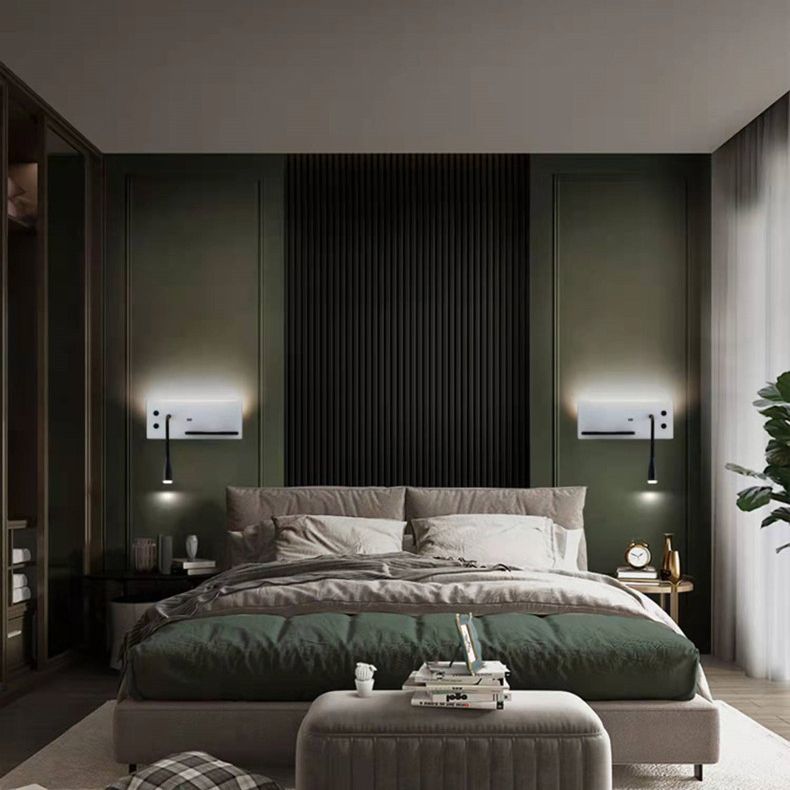 Modern Metal Wall Light Rectangle 12" Wide Reading Wall Sconce for Bedroom