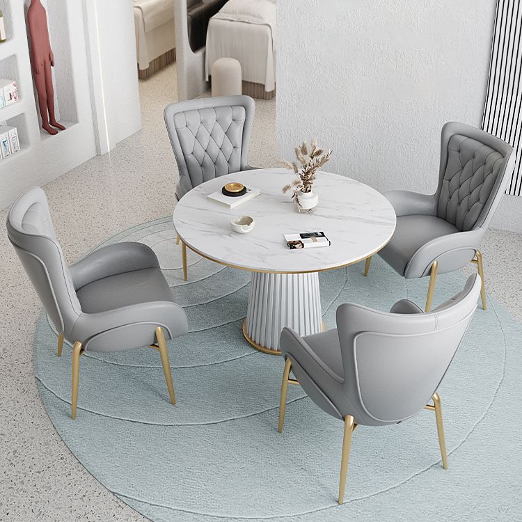 Minimalist Kitchen Standard Dining Table White Sintered Stone Dining Table with Pedestal Base