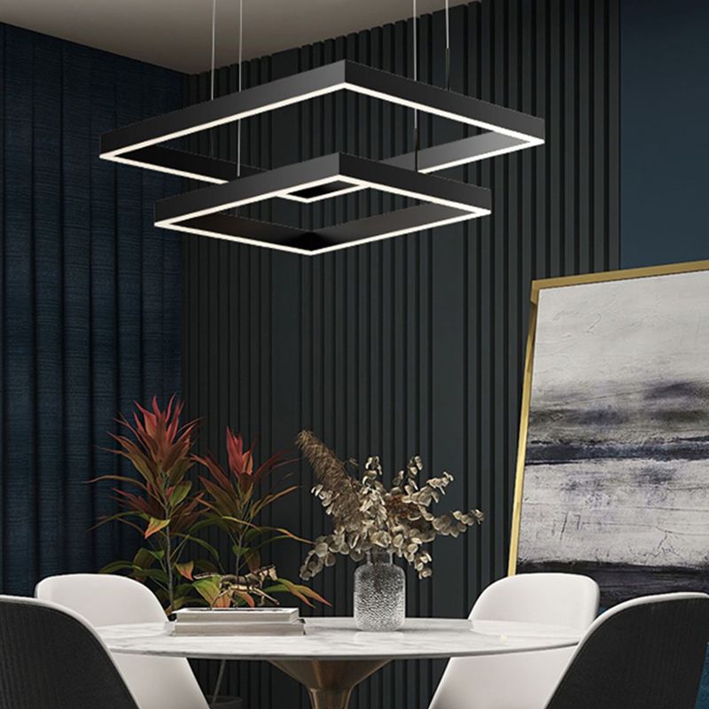 Multi Lights Square Pendant Chandelier Modern Style Metal Hanging Lamps
