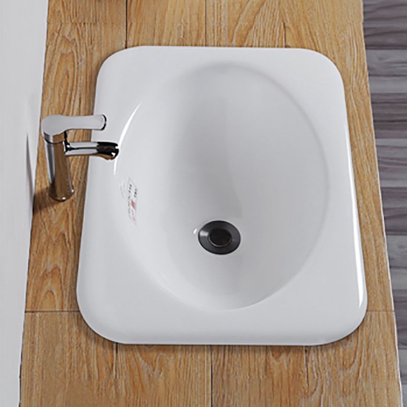 White Rectangular Bathroom Sink with Overflow Porcelain Drop-in Sink