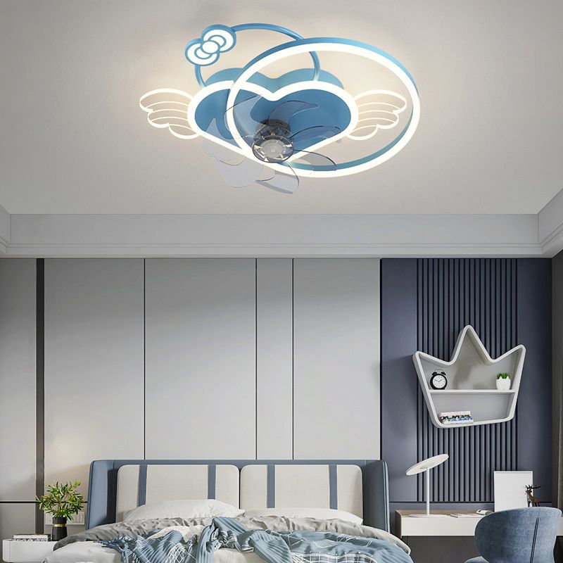 7-Blade Fan with Light Children Pink/Blue Ceiling Fan for Bedroom