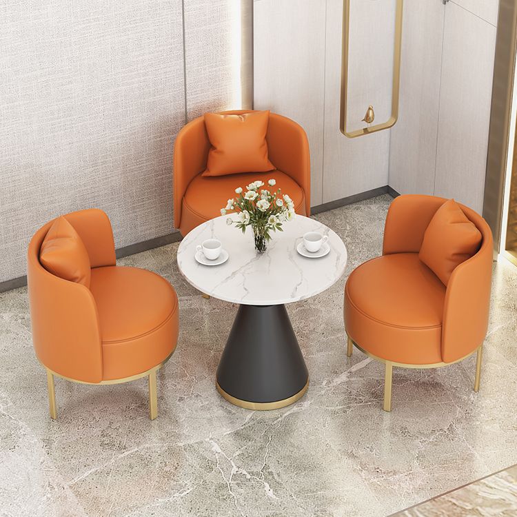 Luxury Sintered Stone Top Dining Table Indoor Round Table with Metal Pedestal