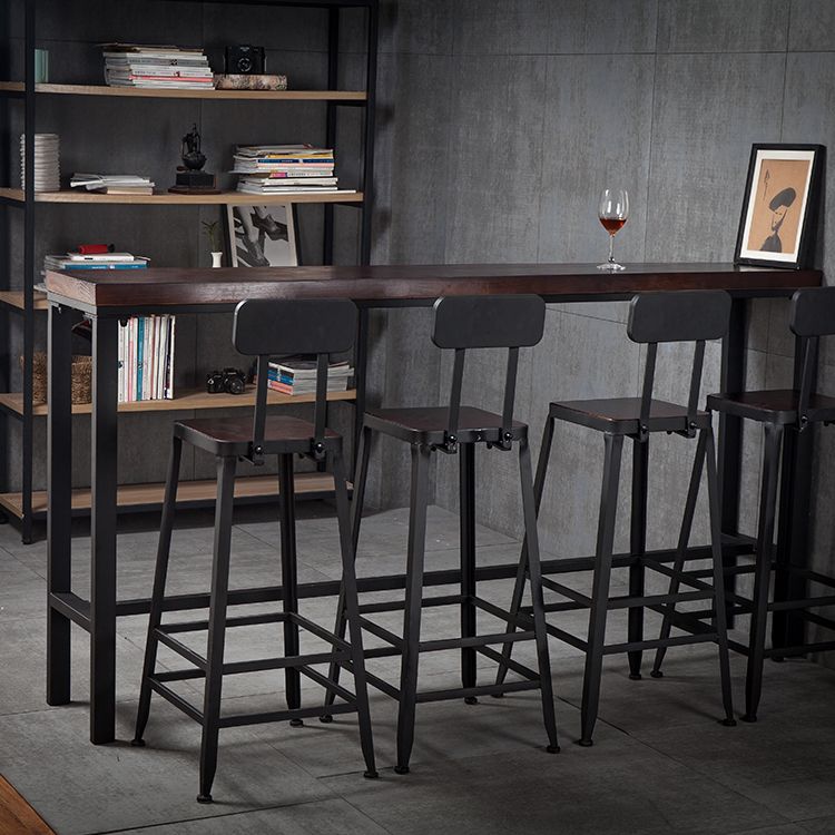 Industrial Rectangular Bar Pub Table Set 1/5 Pcs Solid Wood Top Bar Table with Iron Stools