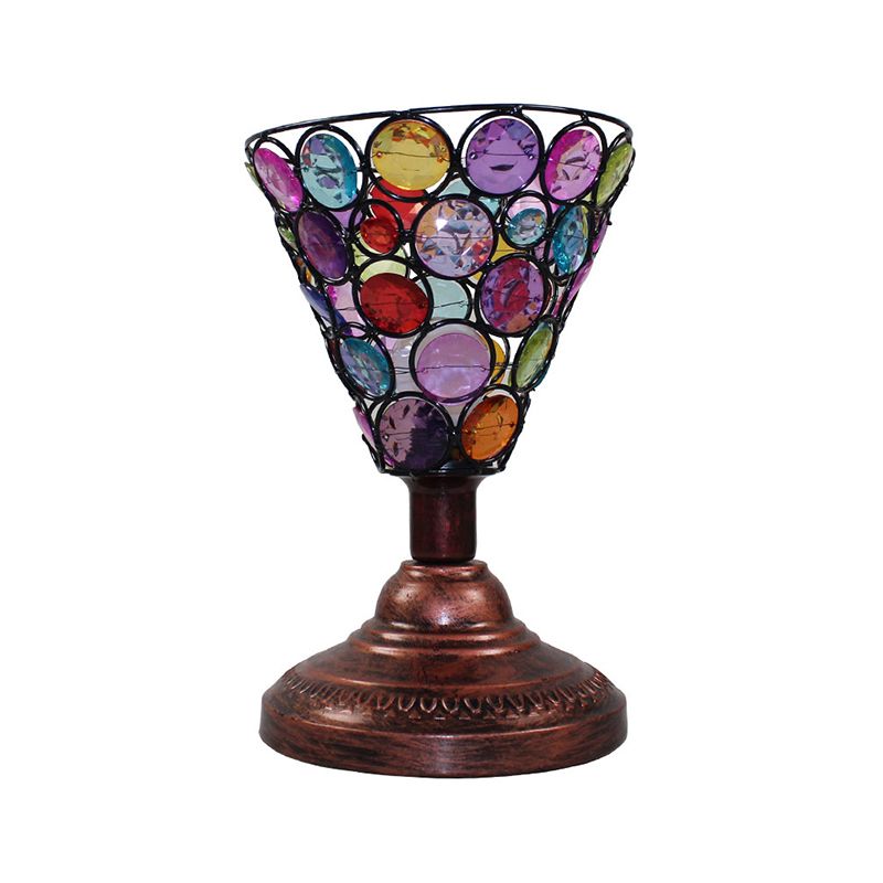 Lámpara de mesa de noche para dormitorio con forma de campana/cono, metal decorativo, 1 luz, iluminación de mesita de noche de cobre, 5,5 "/ 6" de ancho
