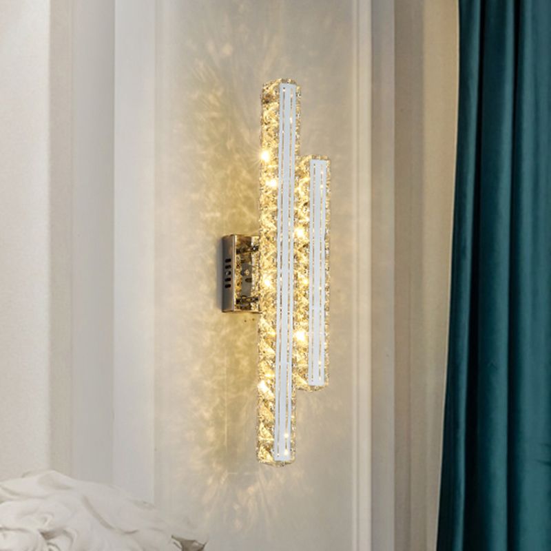 Rectangle Living Room LED Wall Mount Light K9 Crystal Simplicity Wall Light Fixture in Stainless-Steel