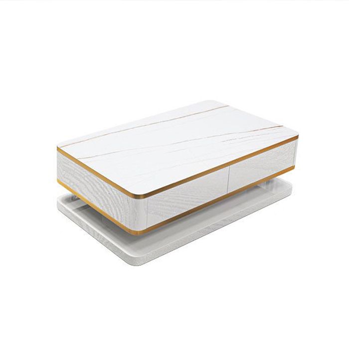 18"H Glam Single White Rectangular Coffee Table with Storage