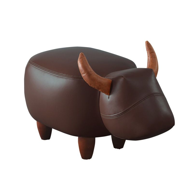 Contemporary Standard Ottoman with Upholstered Faux Leather Top Pouf