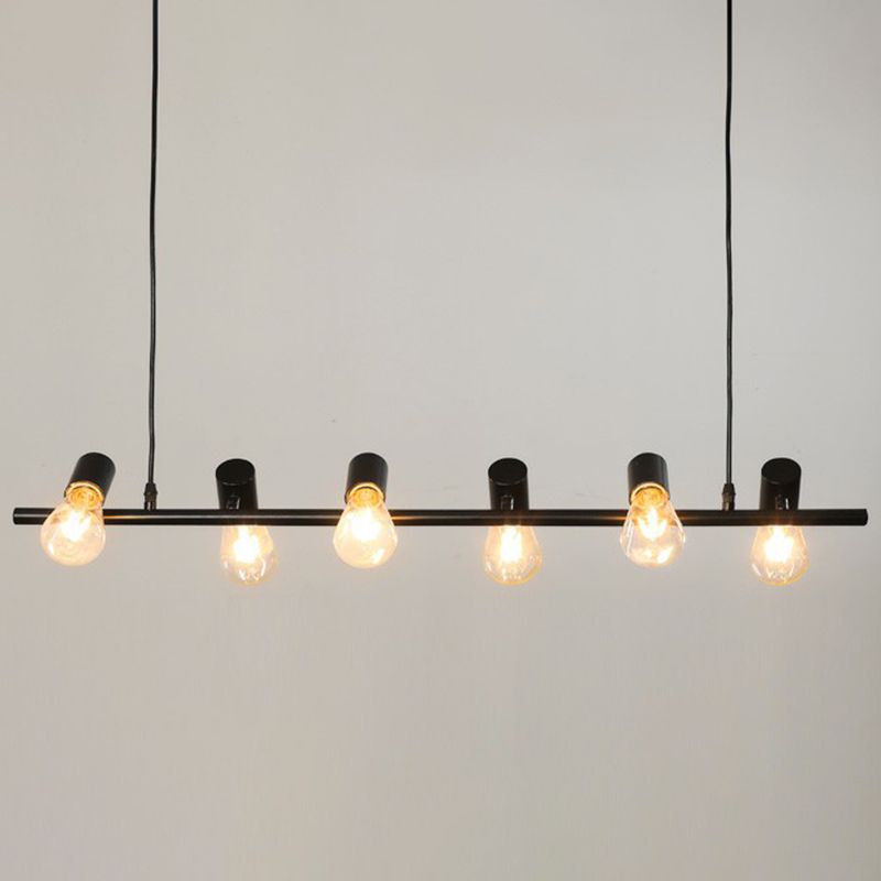 Black Linear Island Parge Light Loft Metal Restaurant Spotlight con diseño de bombilla expuesta