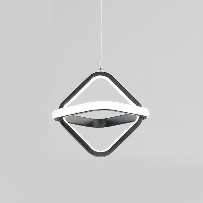 Pendre géométrique à LED noir dans la simplicité moderne Iron Lampe suspendue en fer à 2 légers avec nuance acrylique