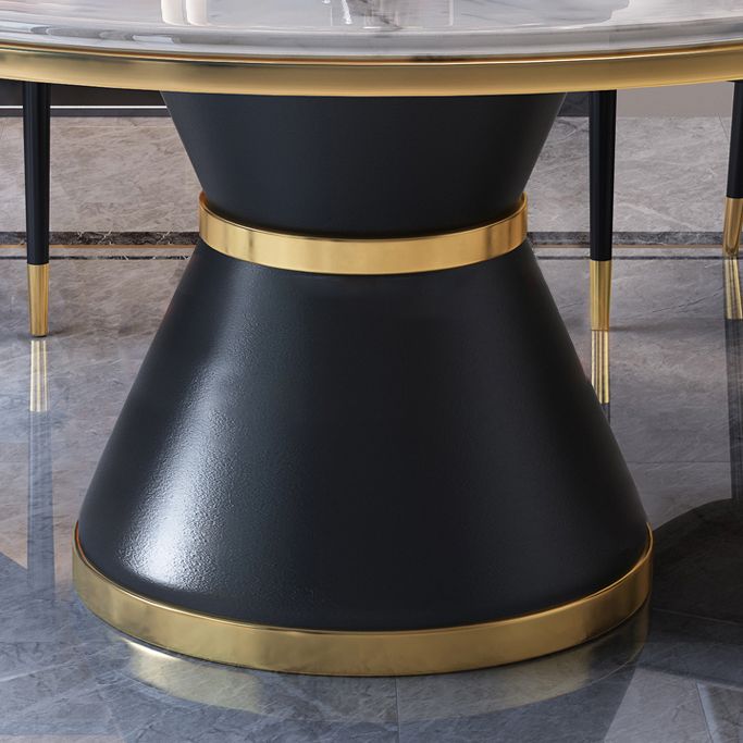 Modern Style Home Marble Dining Table Single Pedestal Base Round Table with Turntable