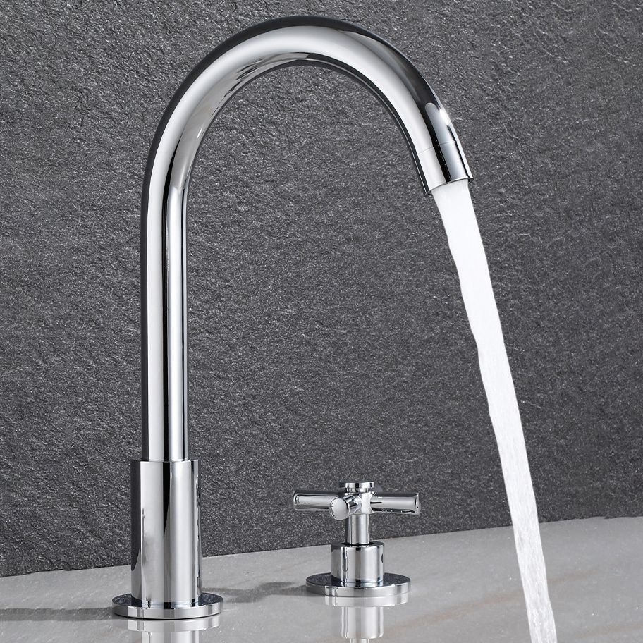 Goose Neck Bathroom Basin Faucet 2 Handle Hot and Cold Water Sink Faucet with Drain