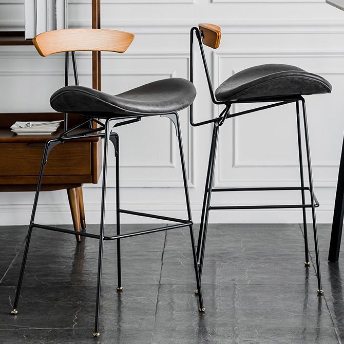 Industrial Leather Bristol Stool Matte Finish Footrest Low Back Barstool