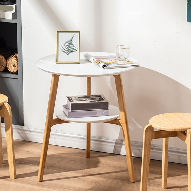 Contemporary End Table Wooden 3 Legs with Storage Double Tier Side Table