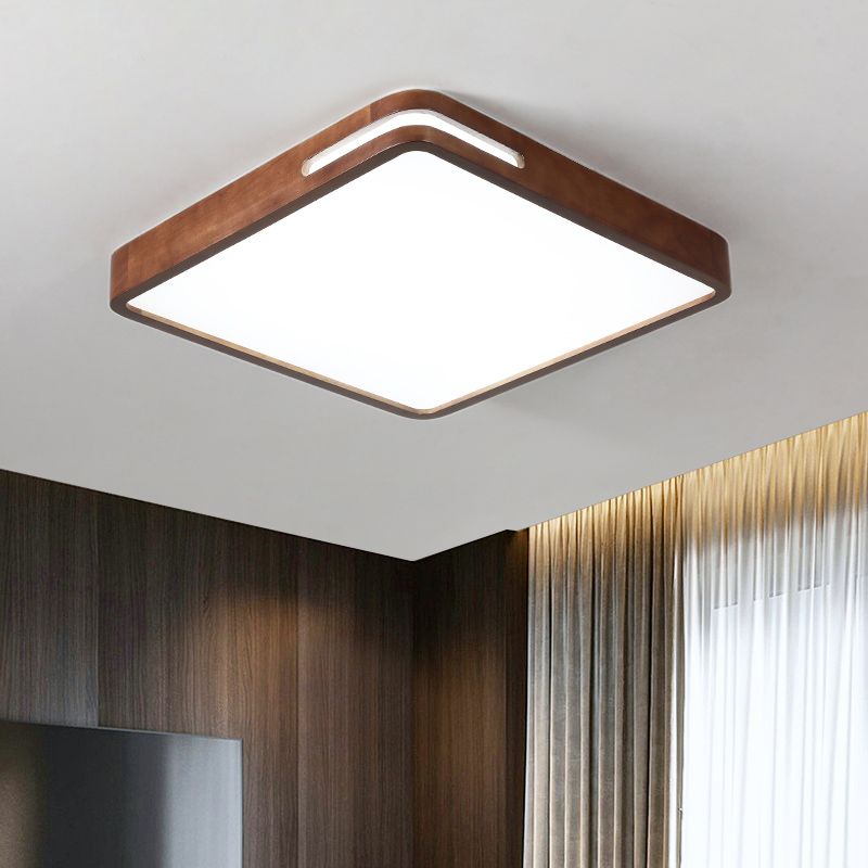 Japanese Rectangle Ceiling Light Wood LED Flush Mount Light in Brown for Living Room