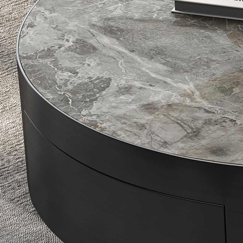 Glam Cocktail Table Drum Slate with Drawer Round Single Coffee Table