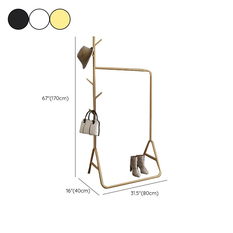 Modern Hall Stand Metal Hanging Rail Storage Shelving and 5 Hooks Entryway Kit