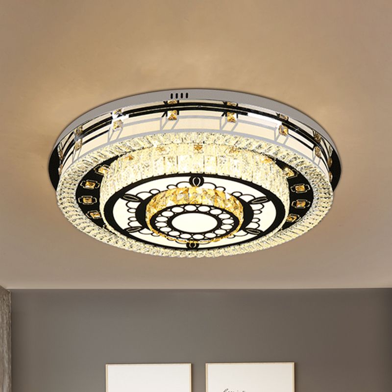 LED K9 Crystal Flushmount Light Modernism Chrome 3-Layered Round Living Room Ceiling Mounted Fixture