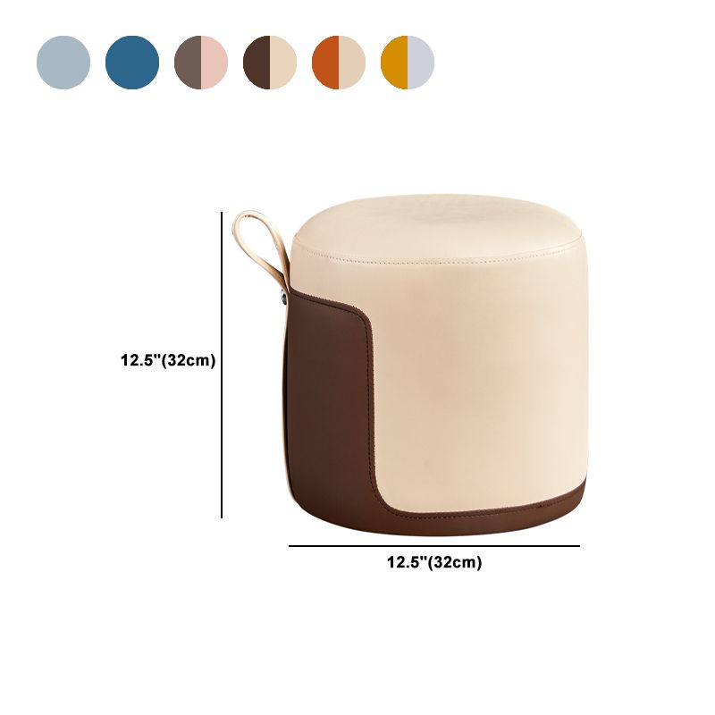 Modern Cylinder Shape Pouf Chair Contrast Color PU Leather Water Resistant Boucle Pouf