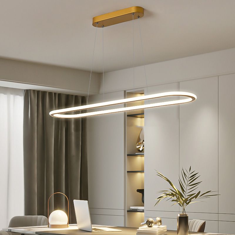 Minimalist Oval Island Lighting Fixture Metal Dinning Room LED Island Ceiling Light