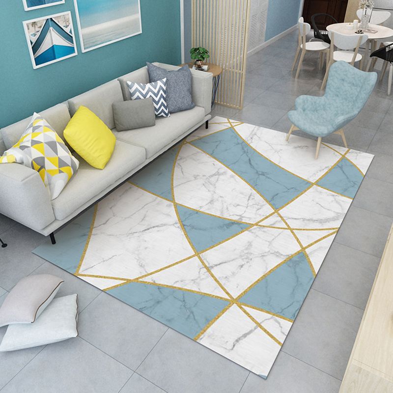 Marble Print Rug Polyester Contemporary Area Carpet Washable Area Rug for Living Room, Bedroom