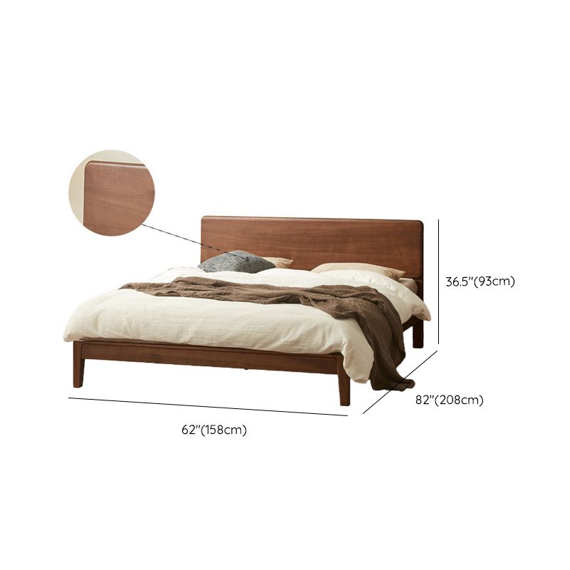 Solid Wood Standard Bed in Brown Panel Bed with Rectangular Headboard