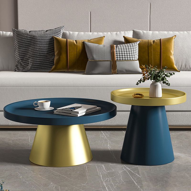 Modern Tray Top Pedestal Coffee Table Metal Round Table for Living Room