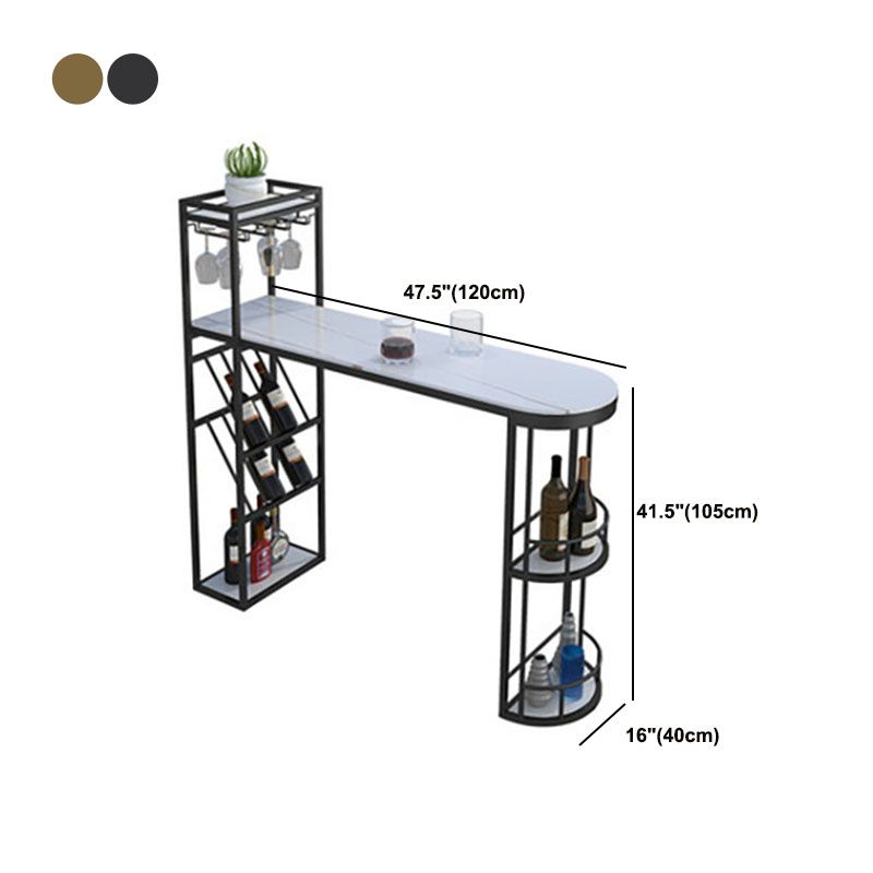Contemporary 1/2/3 Pieces Bar Table Set Rectangle Stone Bar Table with Metal High Stools