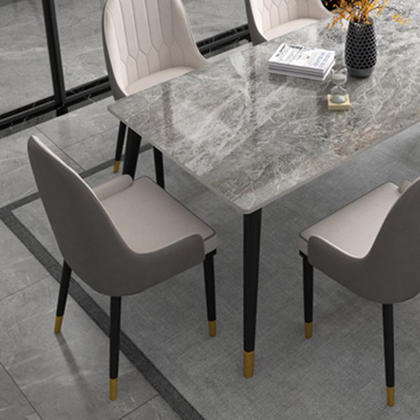 Minimalist 1/2/5/6/7 Pieces Furniture Stone Rectangle Dining Table Set in Gray