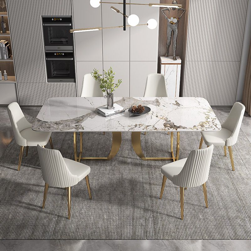 1/2/5/7 Pieces Luxury Dining Set Sintered Stone Top Dining Table with Leather Chairs
