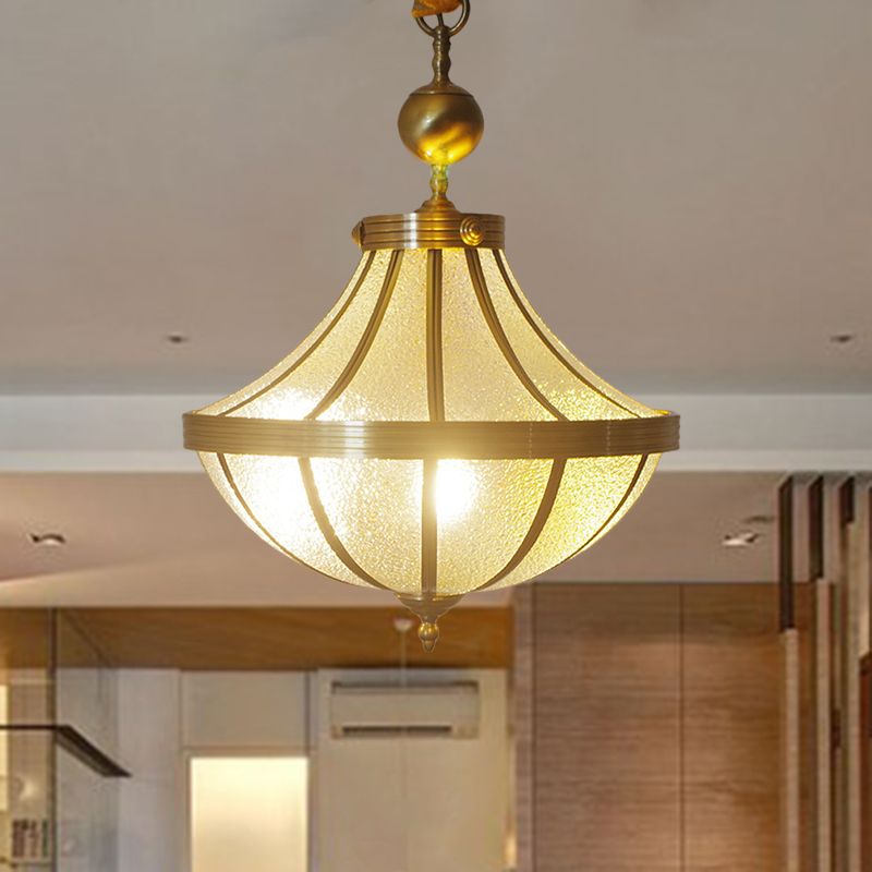 Jar -Anhänger Kronleuchter traditionelles gefrostetes Glas 3 Lampenmessing -Messing -Lampe für Schlafzimmer