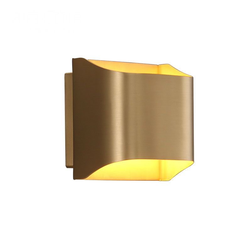 Gold Contemporary Metal Wall Lighting 1-Light Squared Sconce Light for Bedroom