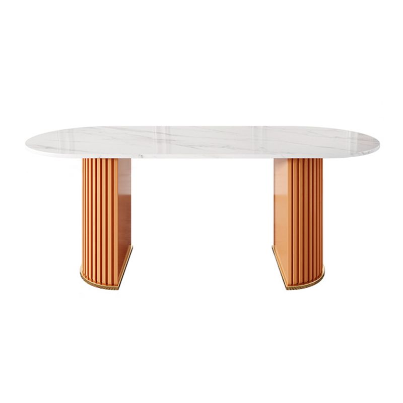 Sintered Stone Luxury Dining Table Traditional Oval Dining Table with Double Pedestal Base