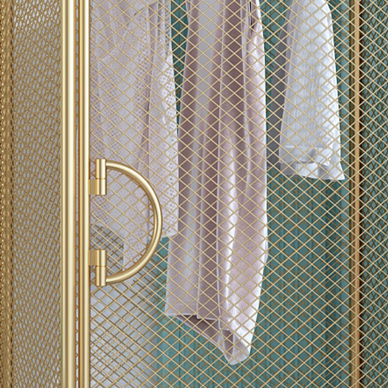 Modern 2-door Wardrobe Armoire Steel Storage Cabinet with 2 Shelves and Clothes Rail