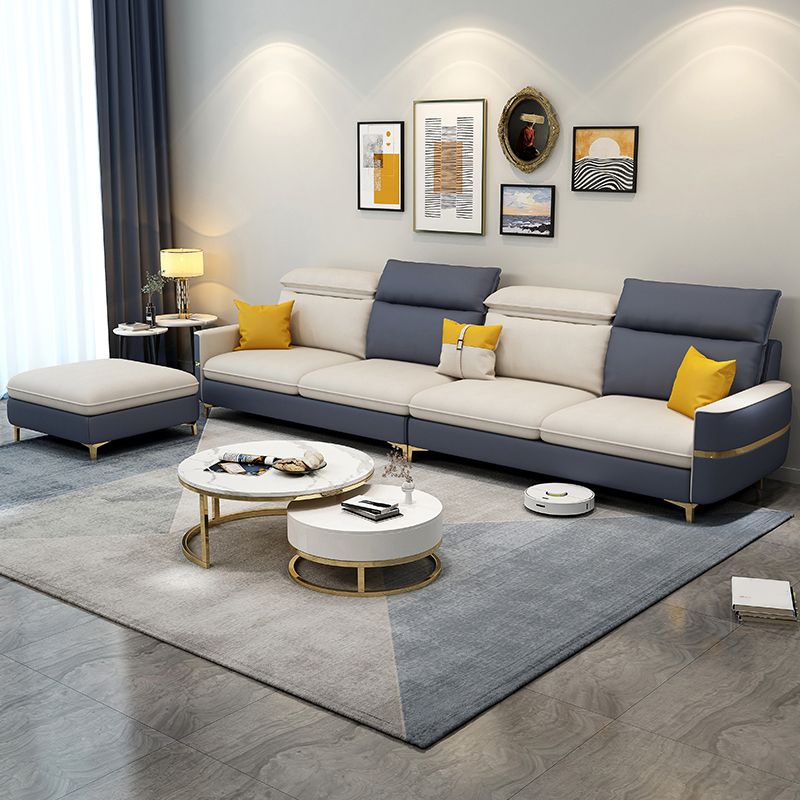 Glam Sectional Sofa Beige Leather Sectional with Bostol Pillows