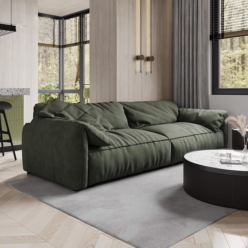 Contemporary Faux Leather Couch Down Filled Settee with Pillow Top Arm