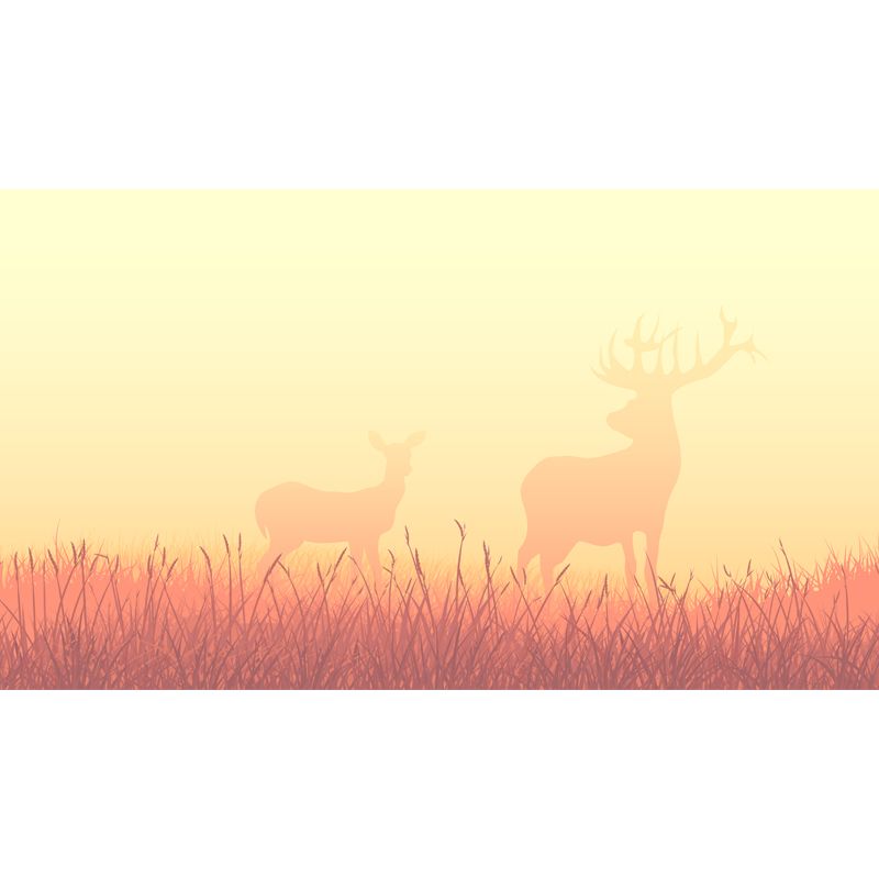 Deers in Foggy Meadow Mural Wallpaper Beige Nordic Wall Art for Living Room, Size Optional