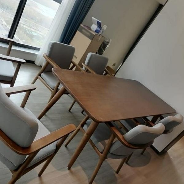 Rechthoek minimalistische eettafel houten kleur vaste tafel met massief hout