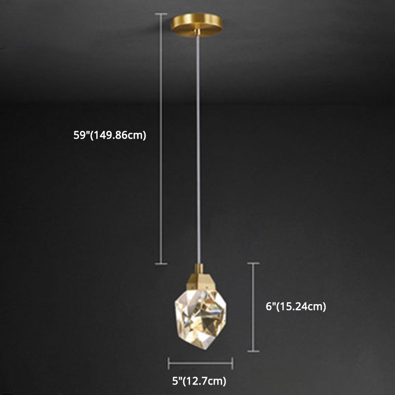 Crystal Stone-Shape Pendant Light Fixture Contemporary Style Down Lighting Pendant in Gold