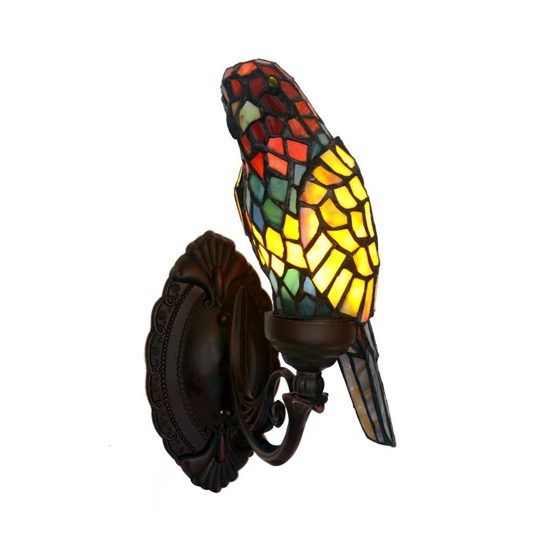 Single-Bulb Wall Light Classic Parrot Stained Glass Wall Lighting Fixture for Living Room