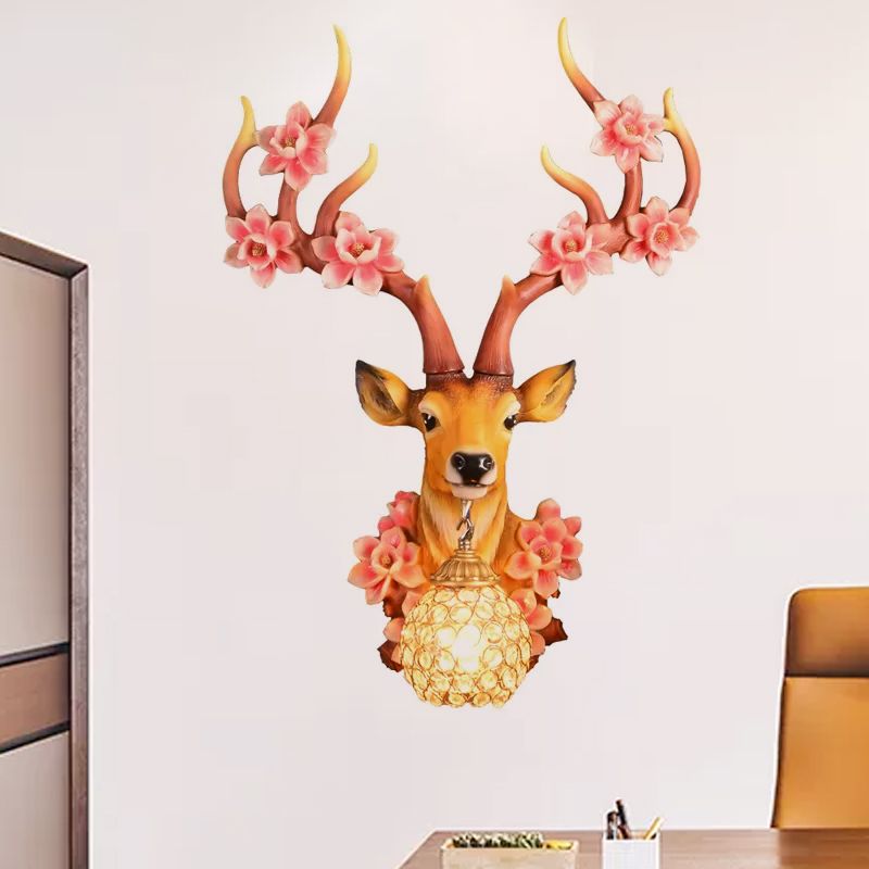 1 Light Resin Wall Lighting Country Red/Yellow Orb Indoor Sconce Light Fixture with Crystal Shade