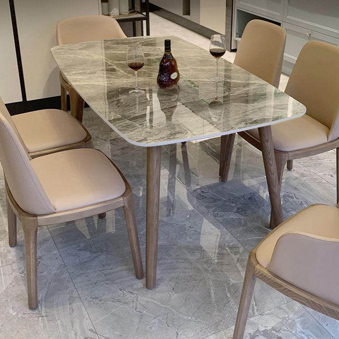 Gray Stone Top Table with Ash Wood Frame Modern Dining Table for Home