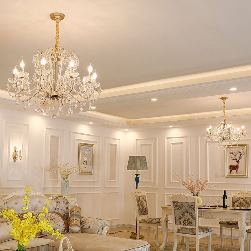 Traditional Hanging Ceiling Lights Gold Crystal Candle Hanging Pendant Lamp