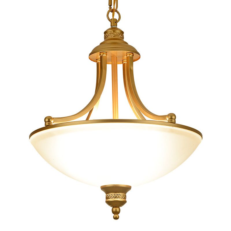 Inverted Dome Frost Glass Chandelier Light Classic 3 Heads Dining Room Pendant Light Fixture