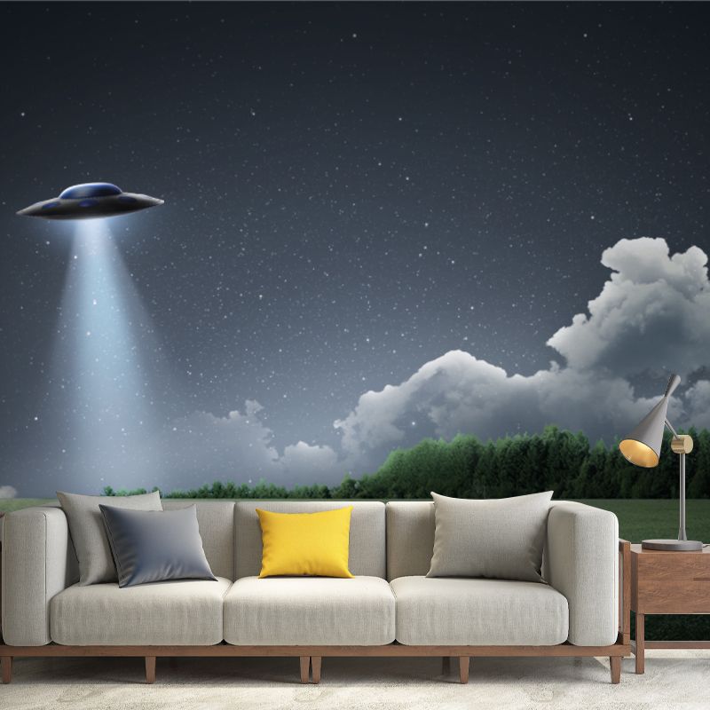 Photography Landing UFO Mural Wallpaper Whole Fictional Wall Decor for Bedroom, Custom Made
