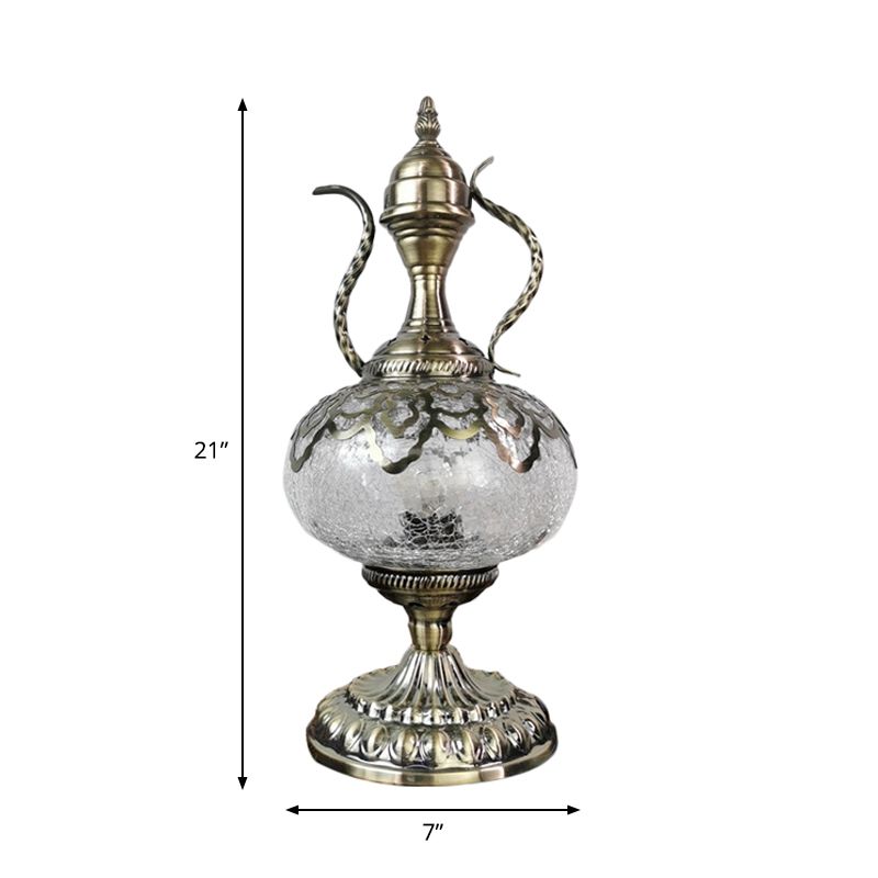 Illuminazione da tavolo con teiera in bronzo Vetro craquelé turco 6,5 "/7" W 1 lampadina Lampada da comodino per soggiorno