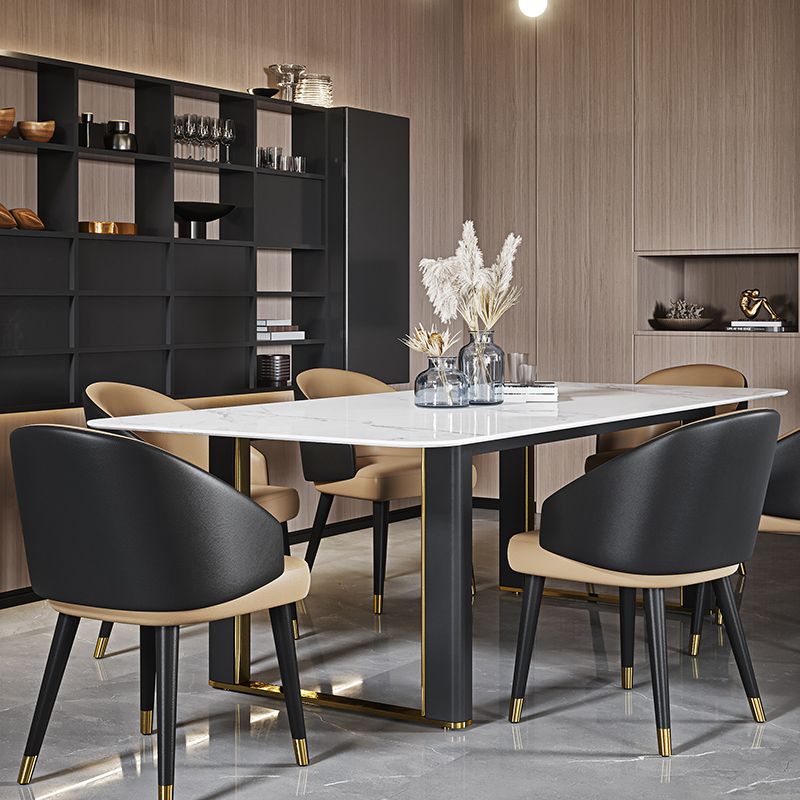 Traditional Luxury Dining Table Rectangle Sintered Stone Dining Table with Sled Base