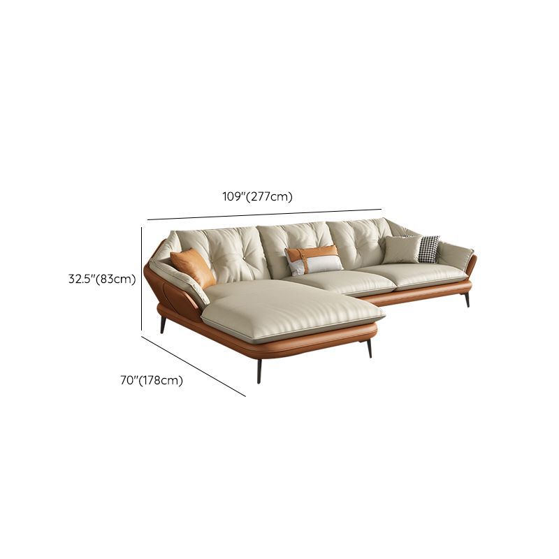 Tufted Genuine Leather Sectionals Flared Arm Beige Cushions Sectional Sofa